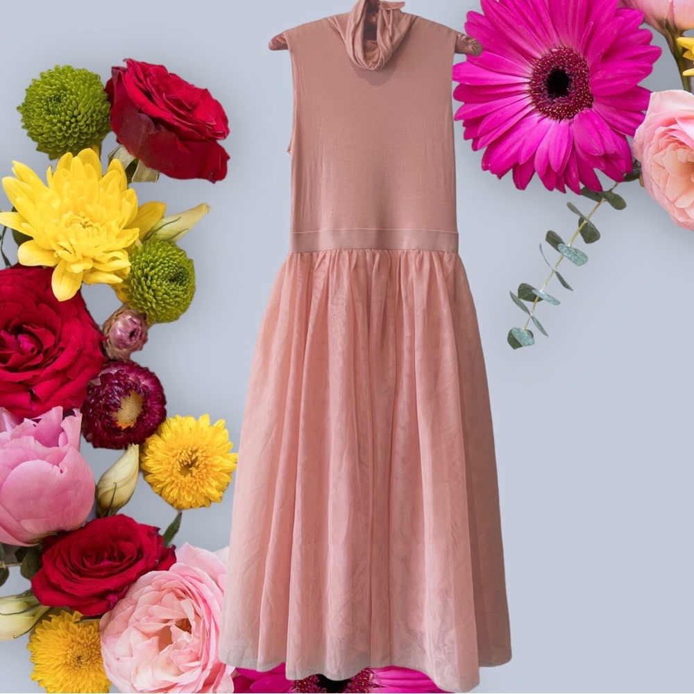 Sleeveless Pink Midi Dress with Turtleneck